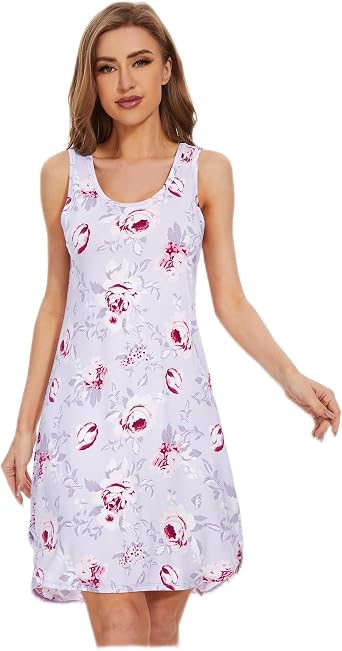 WiWi Womens Cooling Nightgowns Bamboo Viscose Sleeveless Sleep Shirts Super Soft Tank Night Dress Plus Size Sleepwear S-4X