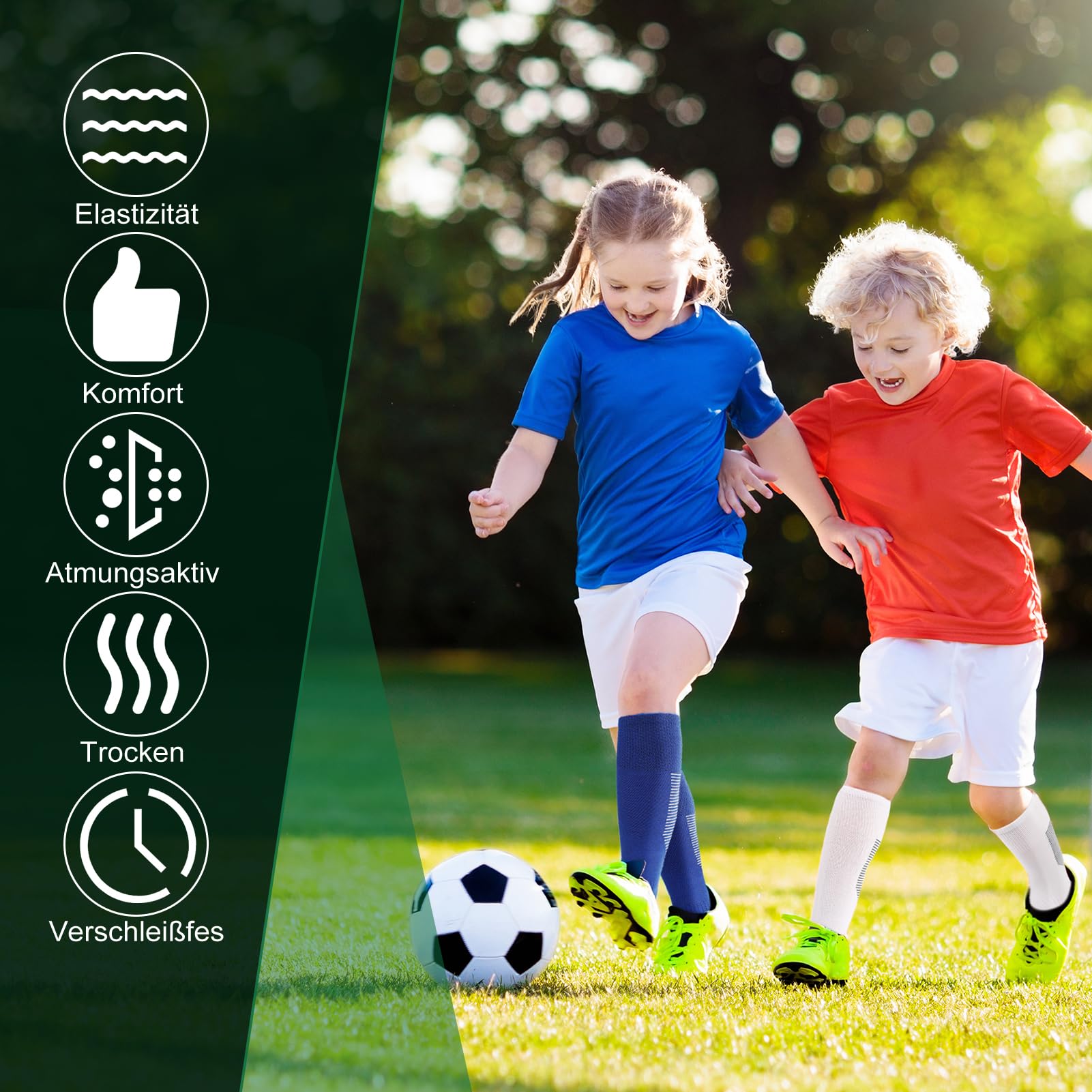 Utensilsto 4 paia di calzini da calcio per bambini 35-38, calzini sportivi lunghi da calcio, traspiranti, antiscivolo, per ragazzi e ragazze, calcio, corsa, basket, pallacanestro