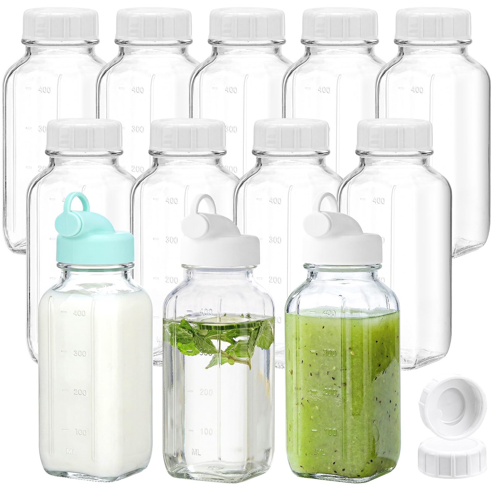 CUCUMI 12 Pack 16 Oz Glass Milk Bottles with Lids