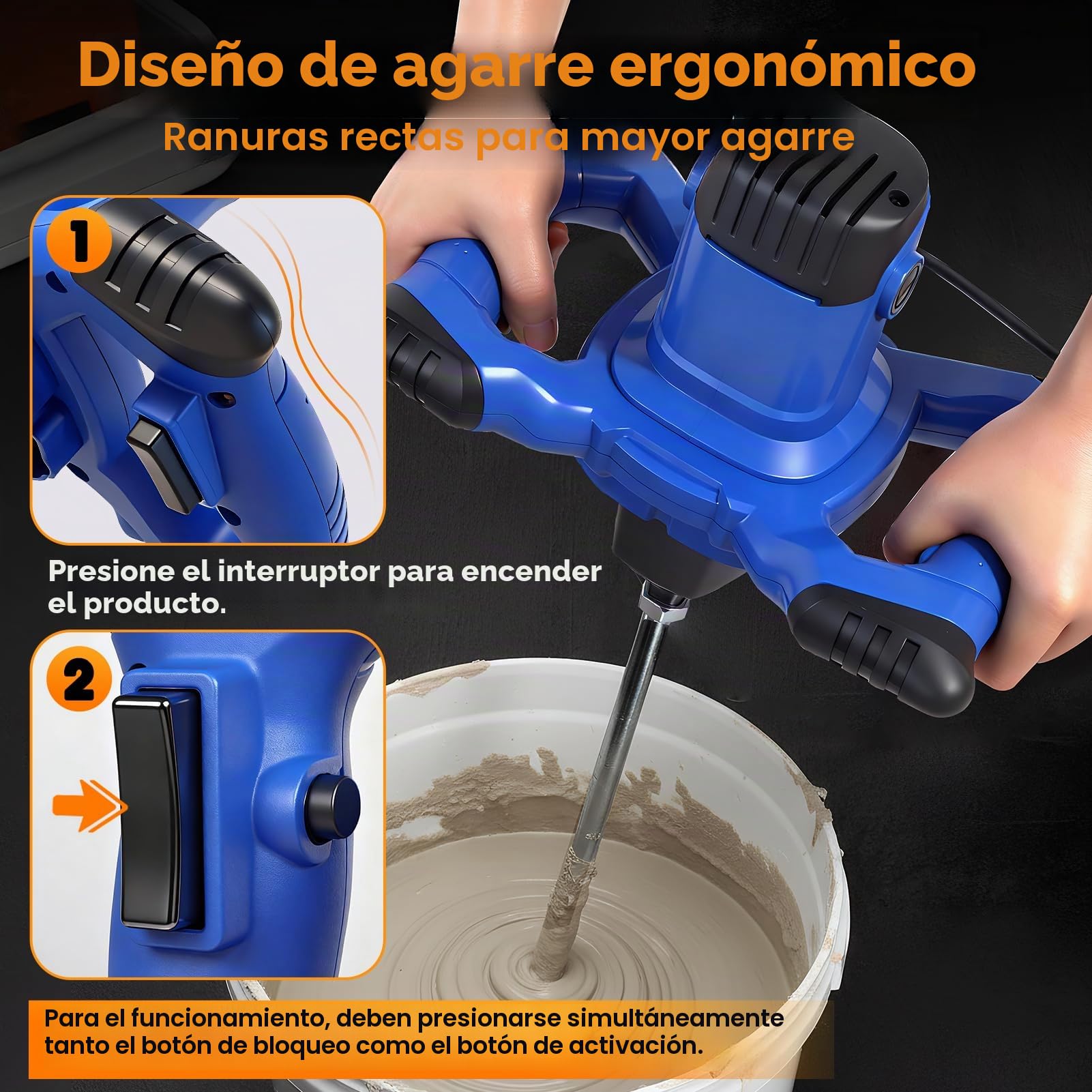 Mezclador de mortero, agitador de 3500 W, con electrónica de 6 velocidades, 0-1500 /min, caja de cambios de aluminio, alojamiento M14, agitador de 120 mm de diámetro para mezclas de hormigón