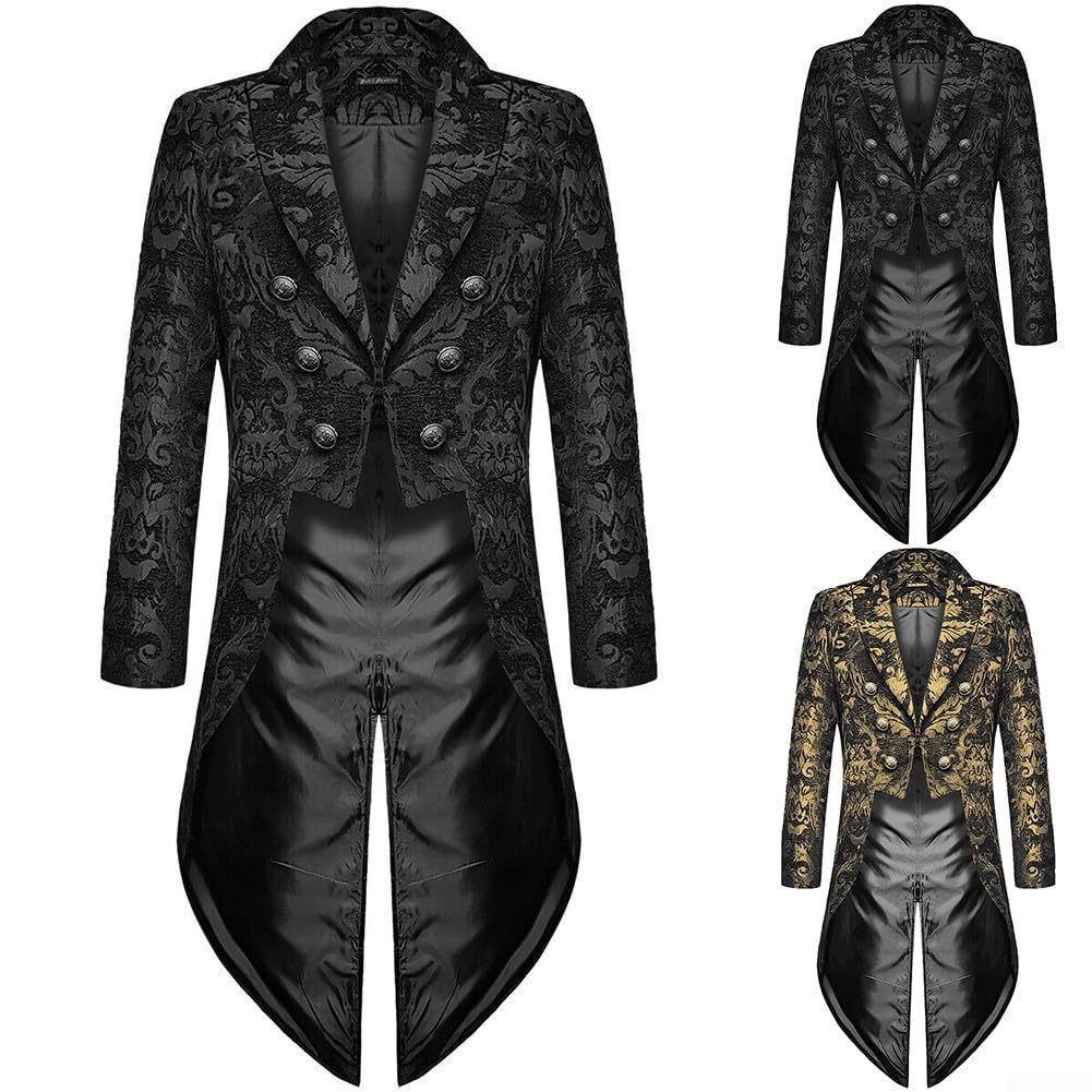 Giacca vintage da uomo, stile steampunk, gotico vittoriano, giacca medievale da smoking per costume di Halloween (XL oro)