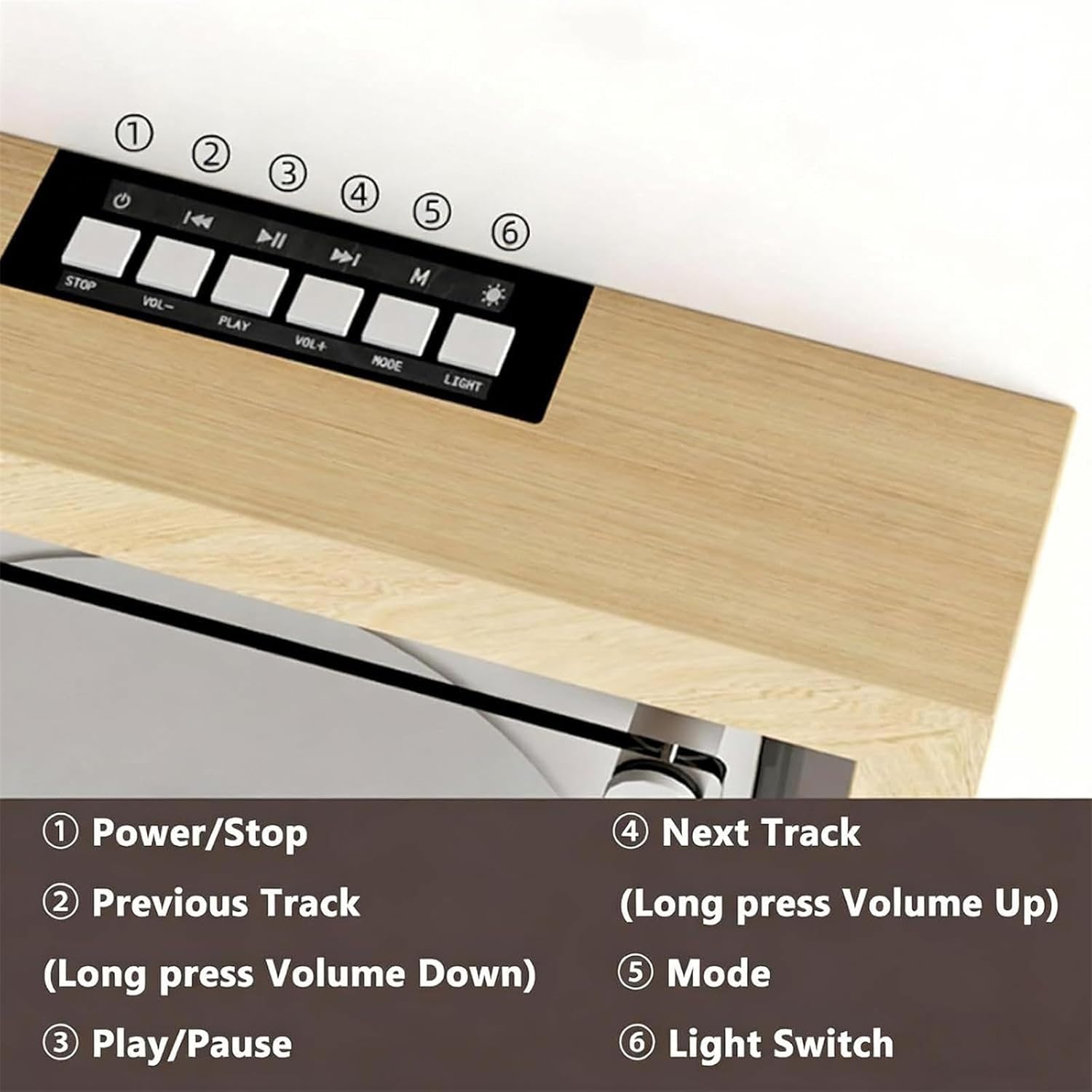 Wall Mountable Music Frame CD Player, Music Decorative Photo Frame, Two-Way 5.1 Bluetooth/USB/AUX Output, W/Remote Control/Speakers/6 Lighting,Natural