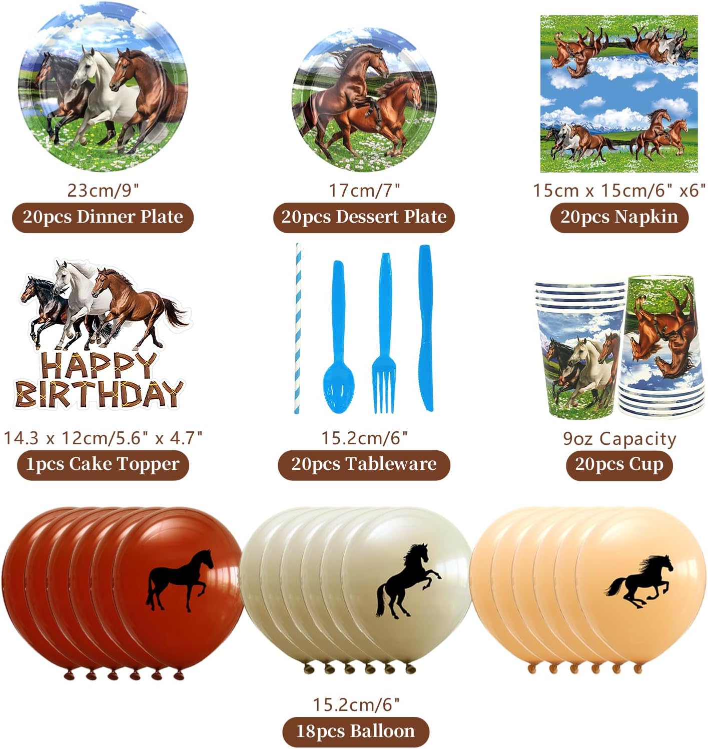 Horse Birthday Party Decoration, Horse Party Favors, Plates Cups Napkins Tablecloth Happy Birthday Banner Balloons Arch Cake Toppers for Horse Racing Cowboy Western Boy Birthday Party Supplies