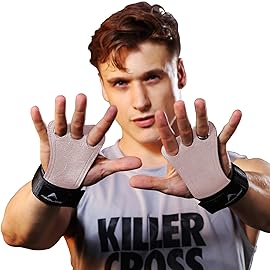 AEOLOS Leather Gymnastics Hand Grips-Great for Gymnastics,Pull up,Weight Lifting,Kettlebells and Cross Training (7Latest Style Light Brown(2 Layers Leather), Medium)