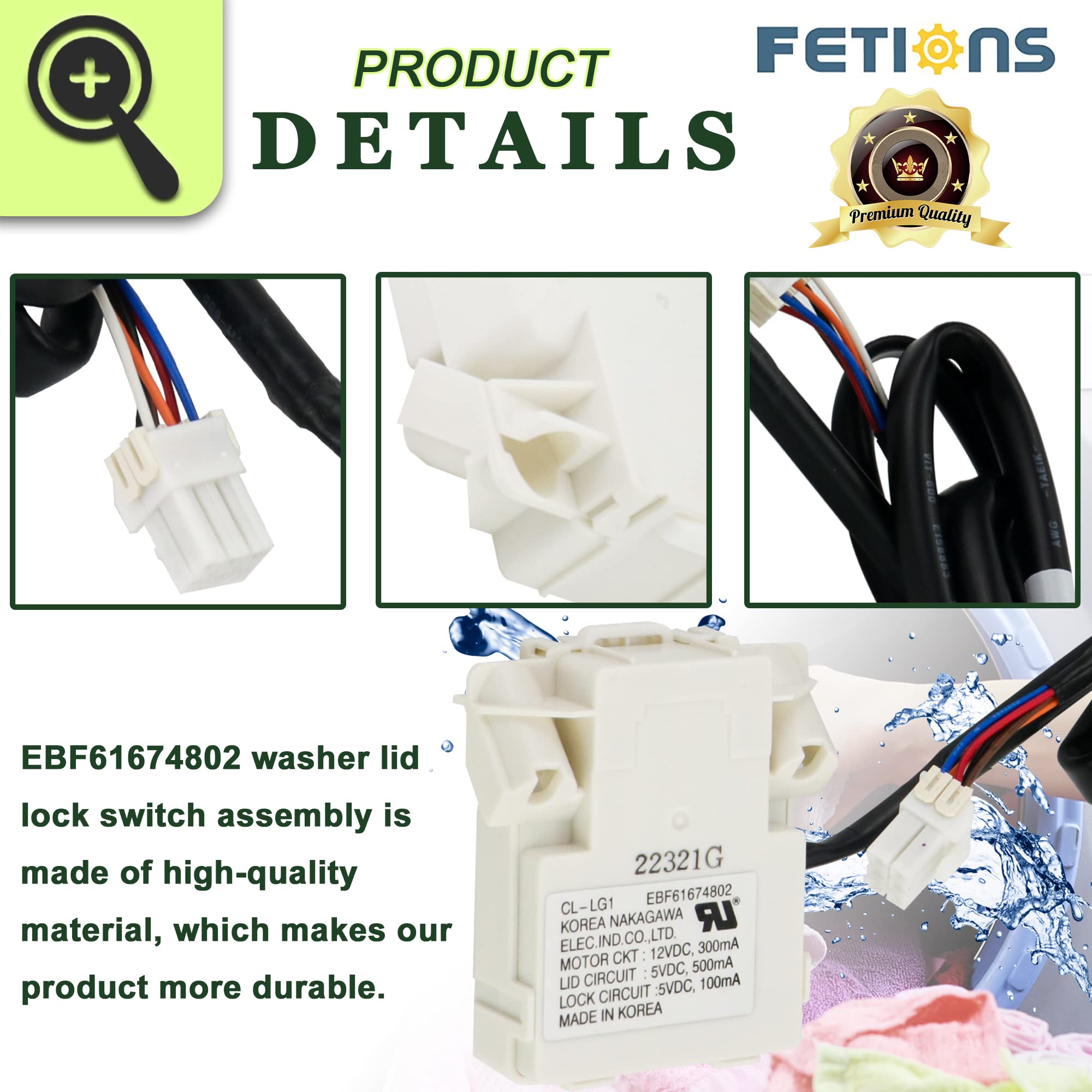 EBF61674802 Interrupteur de verrouillage de couvercle de rechange (nouvel OEM) pour rondelle L-G & Ken-more Remplace EBF60665201 AP5785599 PS8751171 AP8751171 2703681