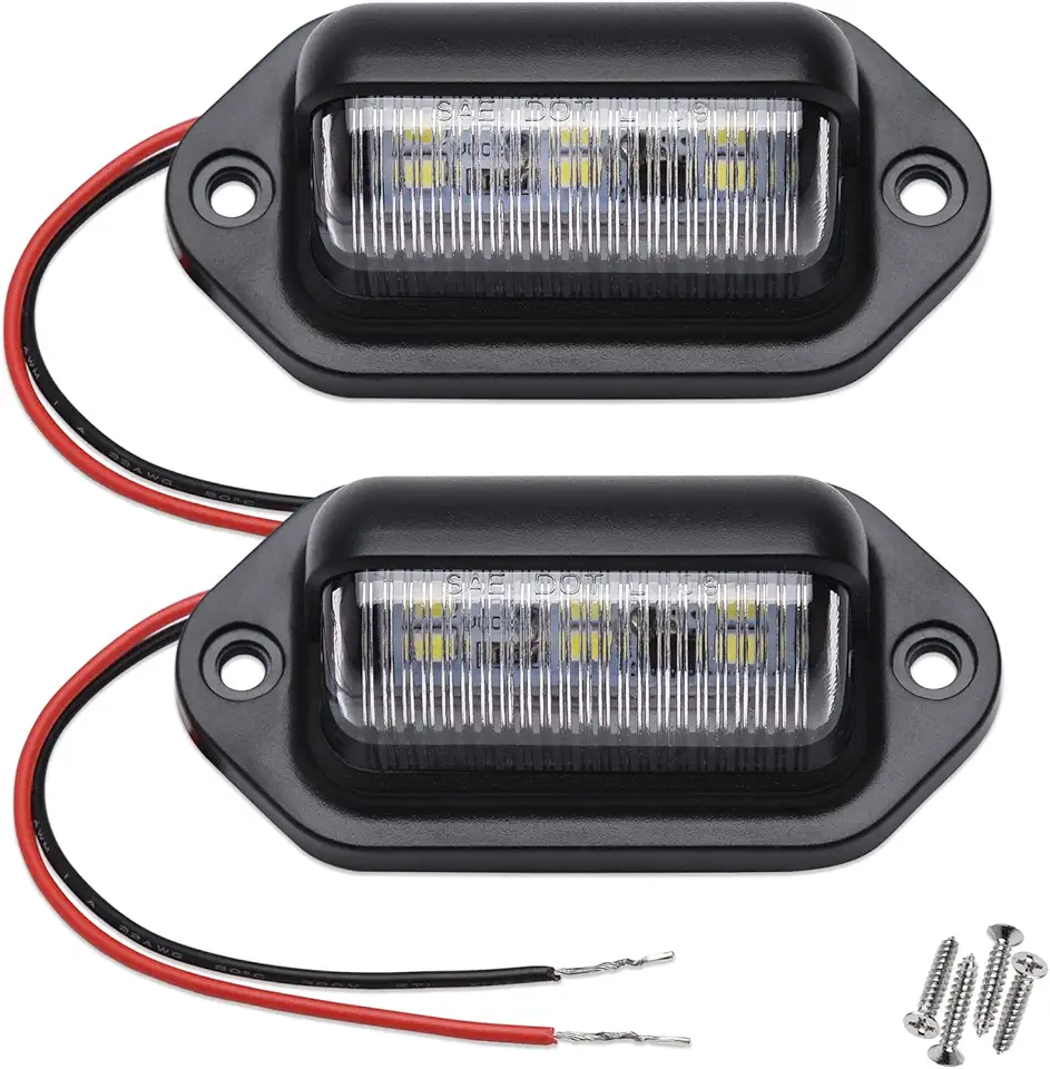 2PCS Xenon White LED License Plate Light - 12V-24V DC Waterproof 6-SMD Lamp Taillight for Truck, SUV, Trailer, Van, RV, Boats - Step Courtesy, Dome/Cargo, Under Hood Light