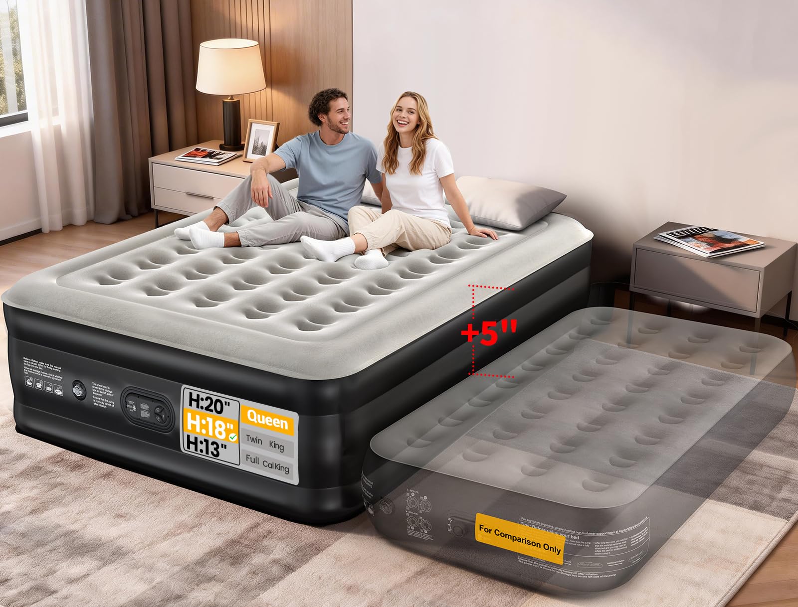 Photo 1 of OhGeni Air Mattress Queen with Built in Pump, 18" Raised Inflatable Blow Up Mattress, Upgraded Surface Portable Bed for Home, Camping, Colchone Inflable, Ideal Alternative to a Bed, 1-Pack Only