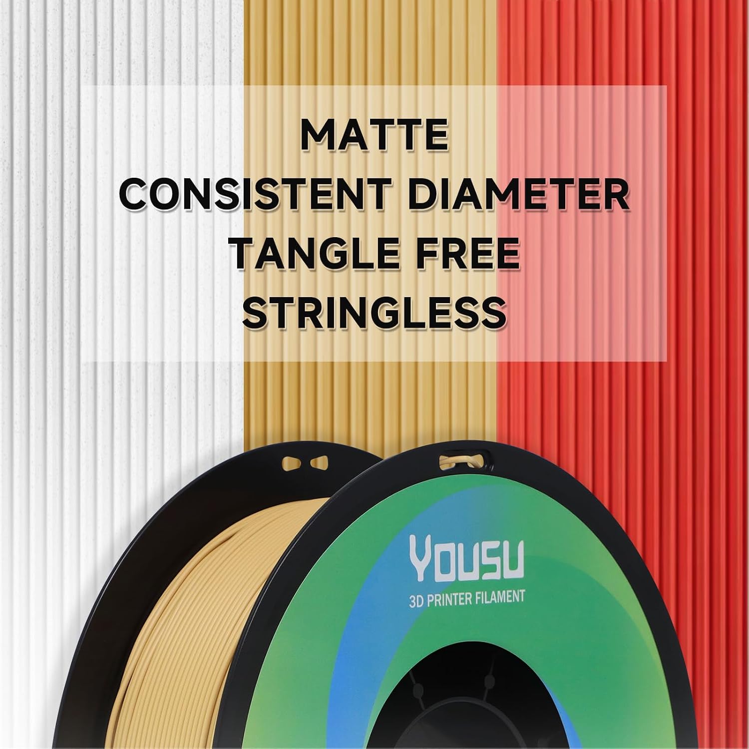 YOUSU Matte PLA Filament 1.75mm 1KG, Light Brown 3D Printer Filament, A Variety of Colors and Unique Matte Effect, Easy to Print, Great Layer Bonding, Works with Most FDM Printers - 3