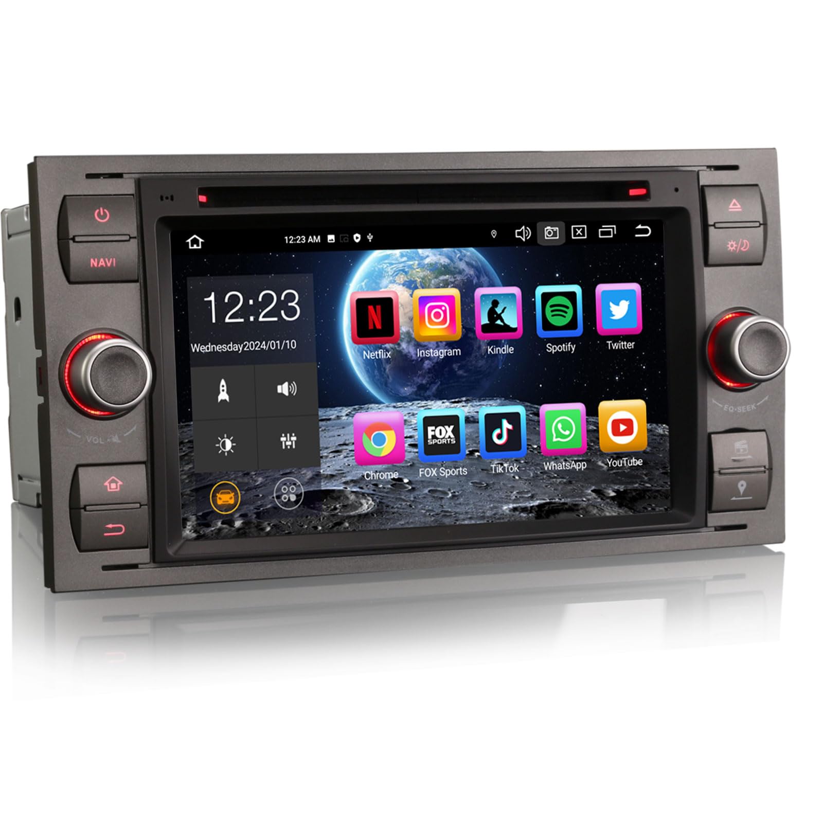 Erisin 8-Core Android 14 Bluetooth 5.0 DVD Autoradio per Ford C/S-Max Galaxy Kuga Focus Transit Mondeo 7" Schermo Tattile Supporta GPS Navigatore Wireless CarPlay Android Auto DAB+FM 4GB RAM+64GB ROM