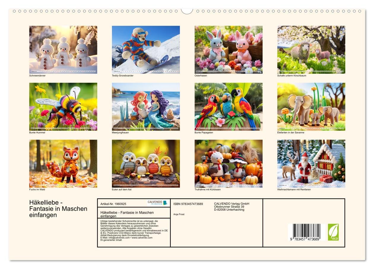 Häkelliebe - Fantasie in Maschen einfangen (hochwertiger Premium Wandkalender 2026 DIN A2 quer), Kunstdruck in Hochglanz: Ein Jahr voller Liebe und ... einem Hauch von Häkelliebe. (CALVENDO Hobbys)