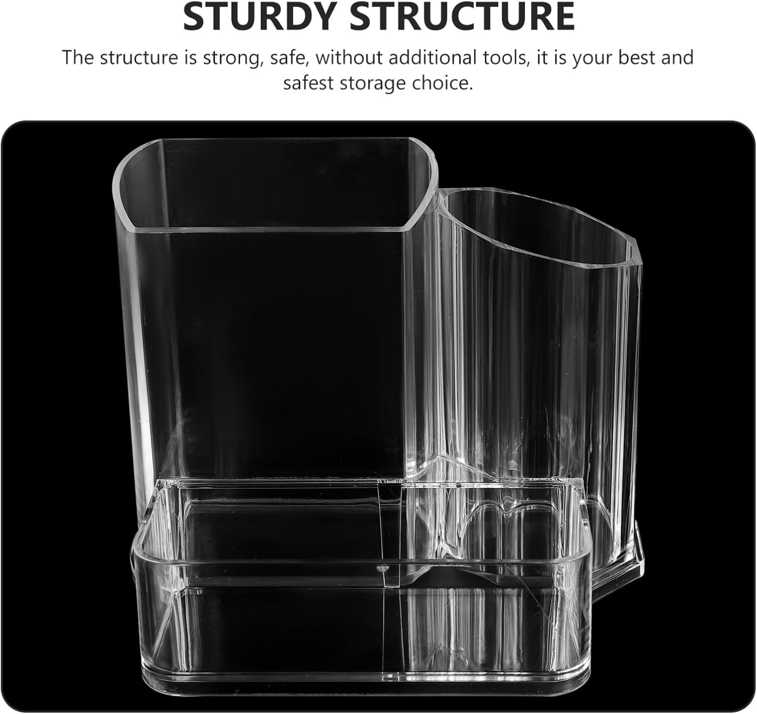 Beavorty Nail Tool Organizer Acrylic Desktop Storage Box with Compartments for Nail Drill Machine Bits Manicure Brushes and Cosmetics Holder 5.31X4.33X3.74In
