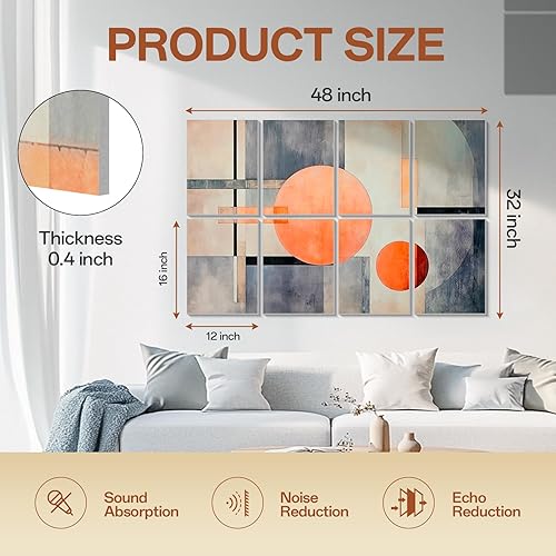 Miniatura 2 de Paneles acústicos artísticos  Paneles de pared autoadhesivos insonorizados de 48 x 32 pulgadas, paneles de pared de fibra de poliéster decorativos