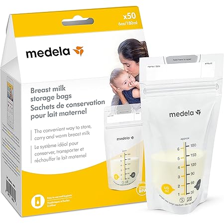 Medela Breastmilk Storage Bags Ready to Use Breast Milk Storing Bags for Breastfeeding Self Standing Bag Space Saving Flat Profile Hygienically PreSealed 6 Ounce, White, 50 Count