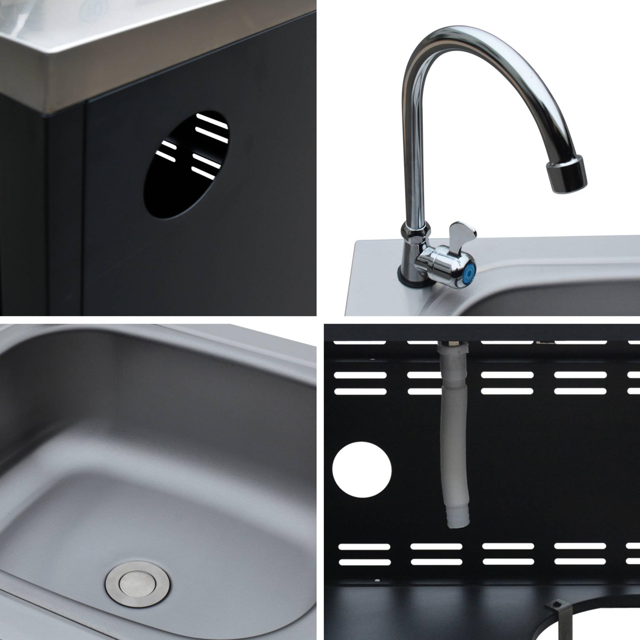 sweeek - Cocina exterior de acero con fregadero de 80cm, Grimaud, Negro, 52.5x80x114 cm