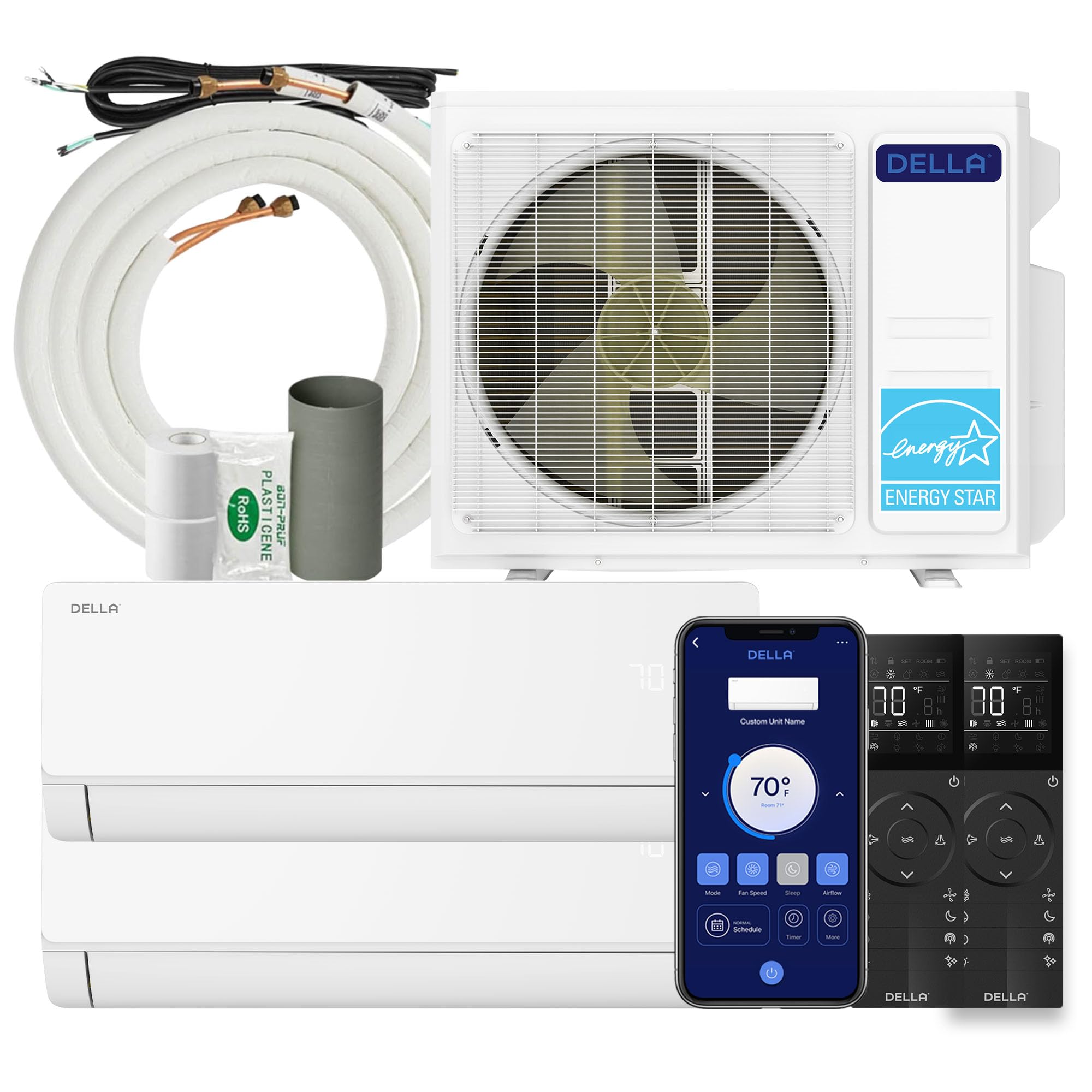 BELLEZE DELLA 18,000 BTU 2 Zone (2x12K) Mini Split Air Conditioner System, 25 SEER2 208-230V, Cools Up to 1100 Sq.Ft, Energy Efficient, Works with Alexa & WiFi, Pre-Charged, Inverter Heat Pump, 16ft Kits