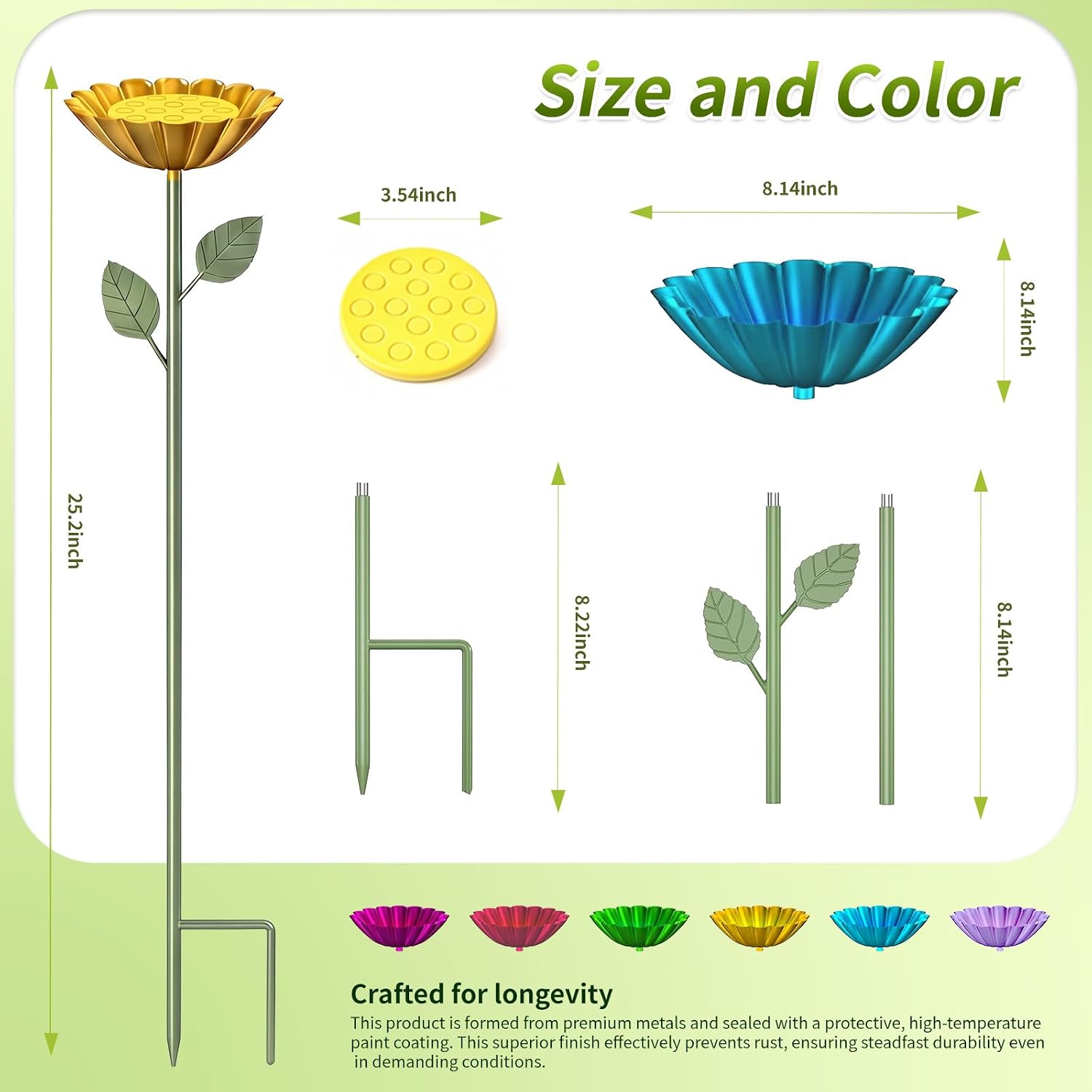 6 Pack Bee Watering Station with Metal Flower Design image 2