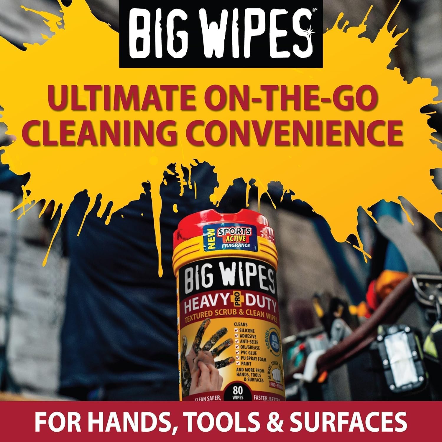 BIG WIPES Heavy Duty Industrial Hand Cleaning Wipes, Textured Scrubbing Degreaser Wipes for Mechanics and Tool Cleaner – 80 Count Canister (2 Pack)