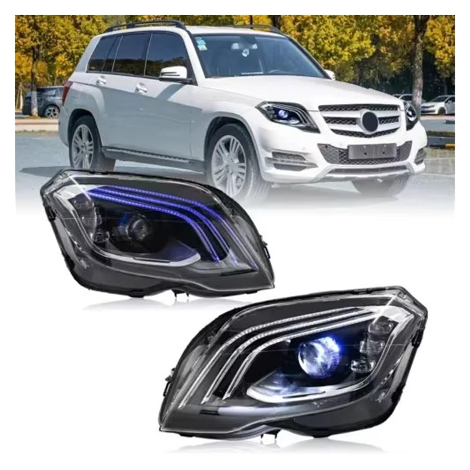 Anteriore Gruppo Fari Anteriori Per Benz Per GLK X204 Faro 2013-2015 GLK250 GLK300 Testa Lampade Fari Auto Assemblaggio Aggiornamento Design Proiettore LED(Xenon)