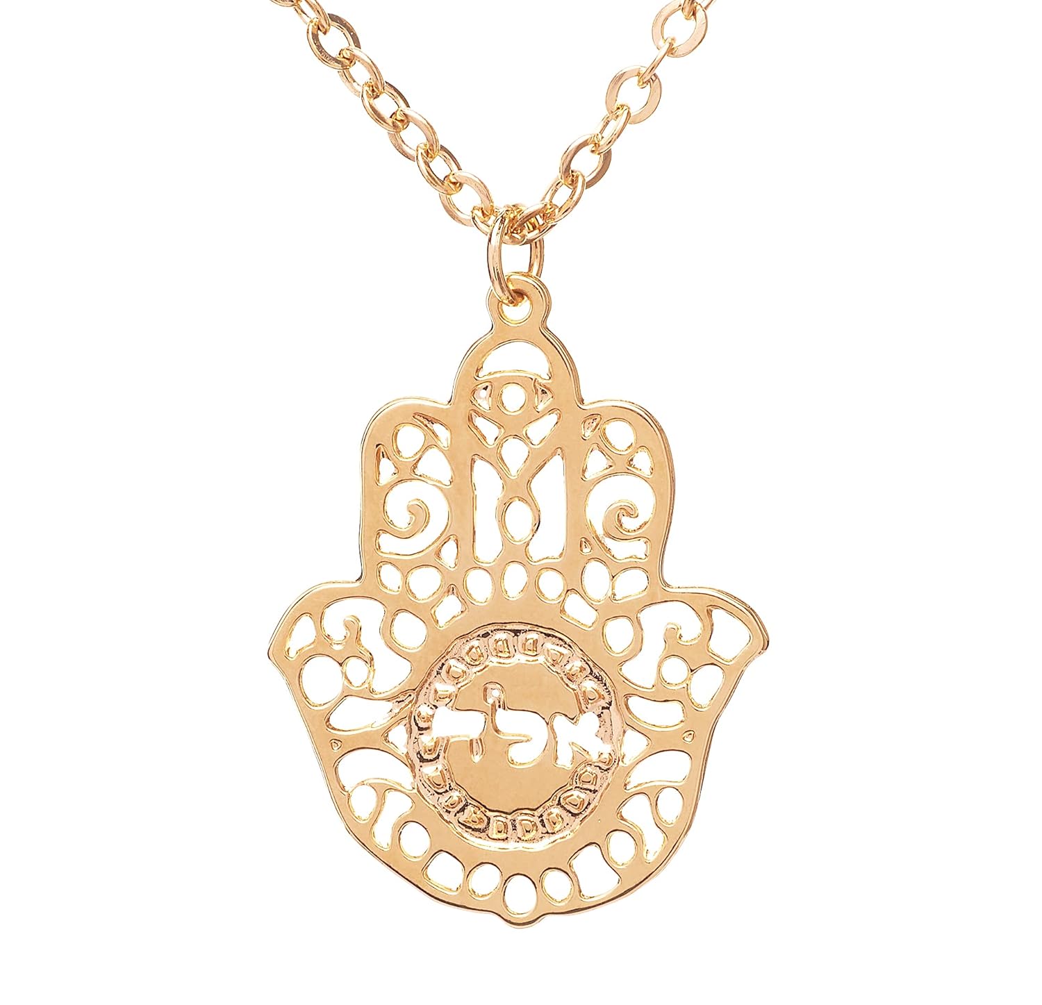 Kabbalah Hamsa Jewelry, Gold Necklace, Hand Shaped Necklace