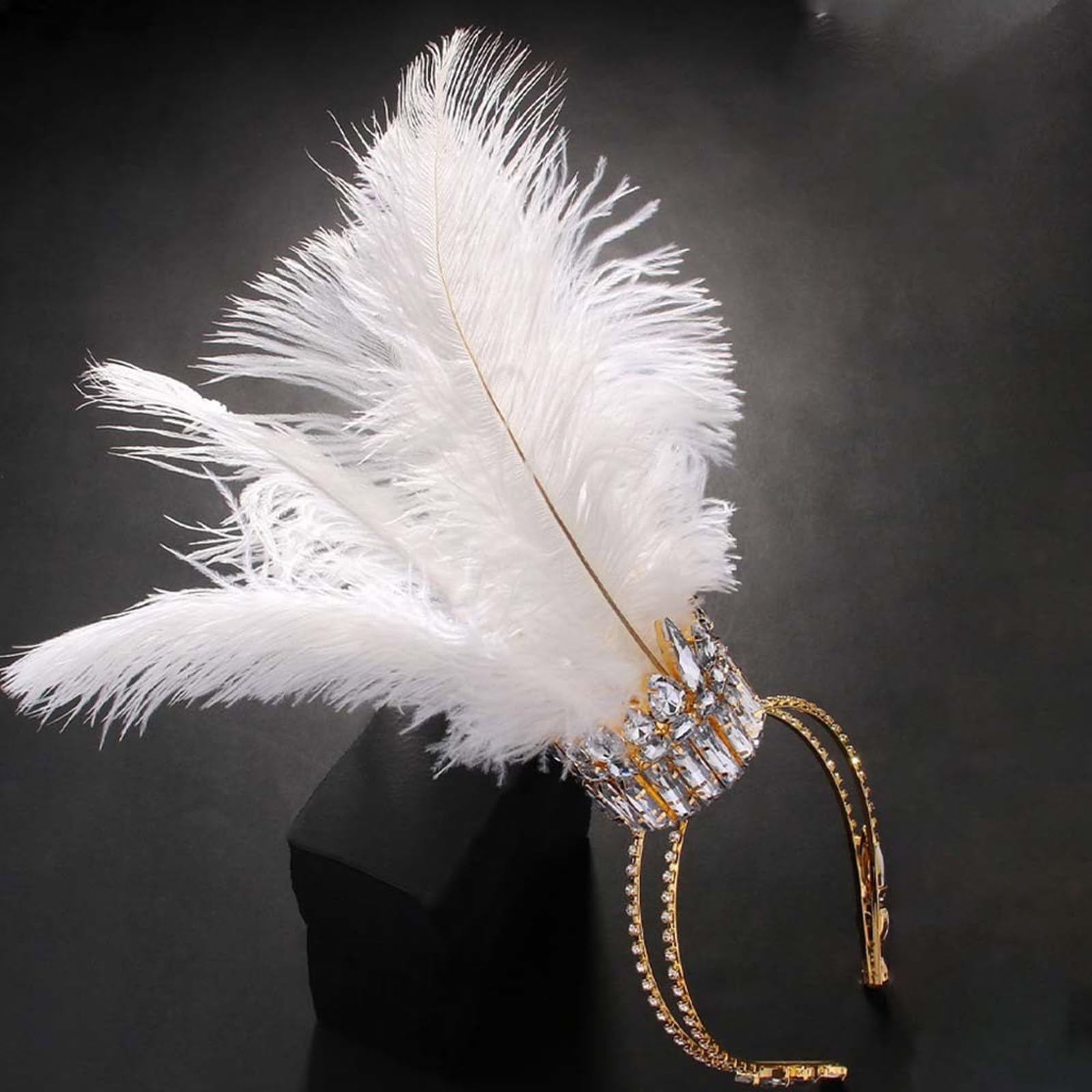Elegante fascia per capelli con piume, con strass robusti, accessorio per capelli stravagante, portatile, accessorio per capelli da donna Trendyt