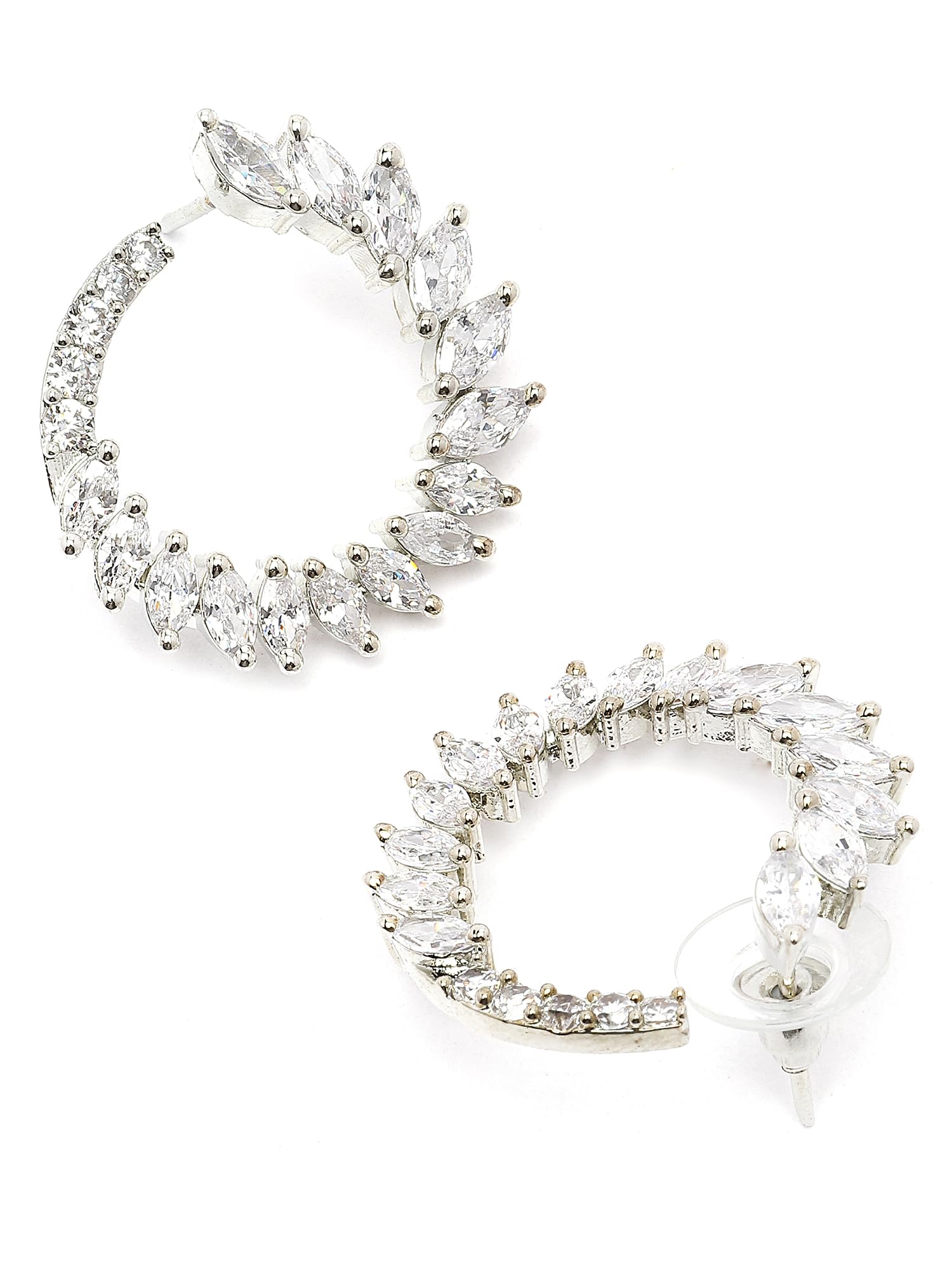 Karatcart Silver Plated American Diamond Leaf Design Hoop Earrings for Women