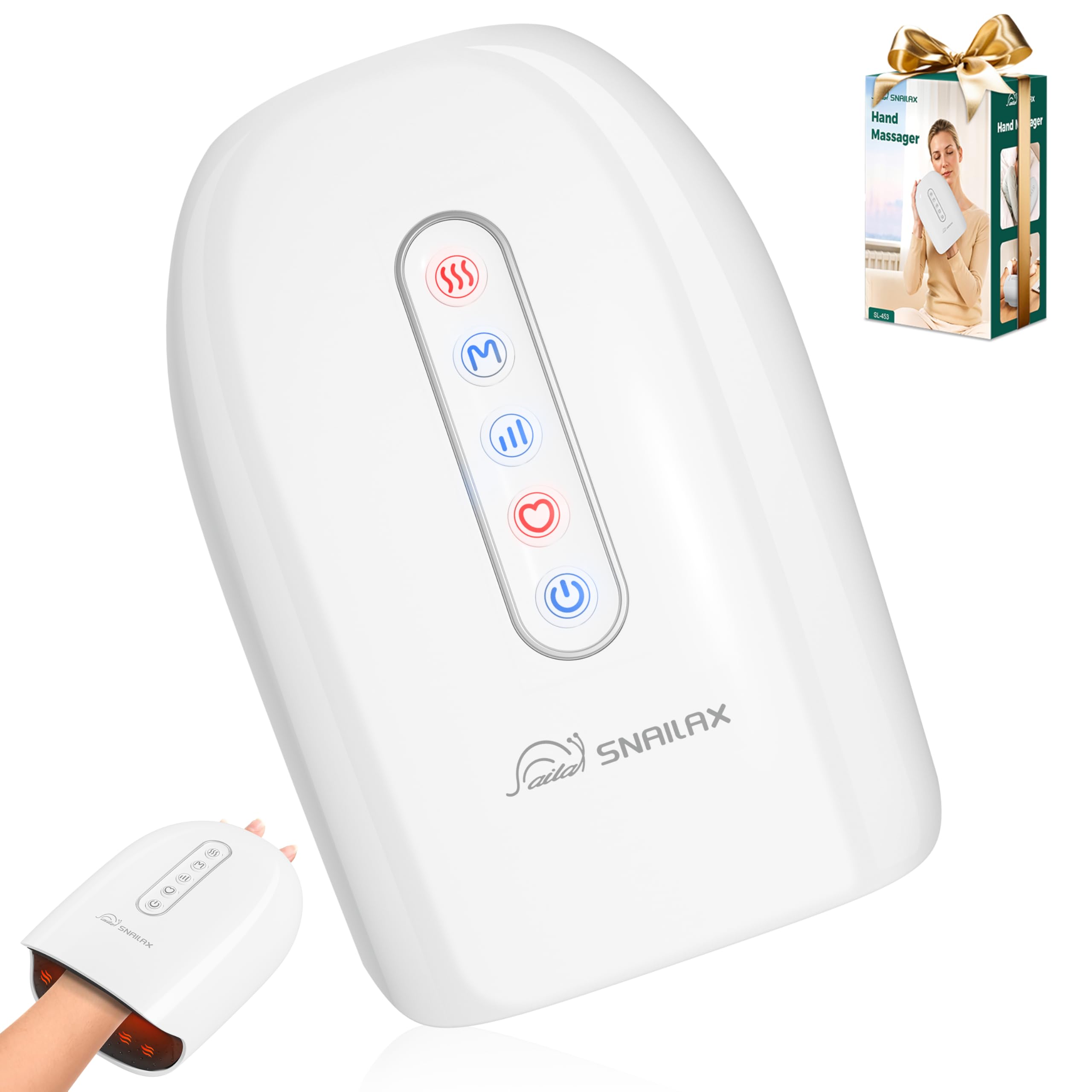 Snailax Cordless Hand Massager with Heat and Compression, 6 Levels Finger & Palm Pressure for Arthritis, Carpal Tunnel & Numbness, Mothers Day Gifts -
