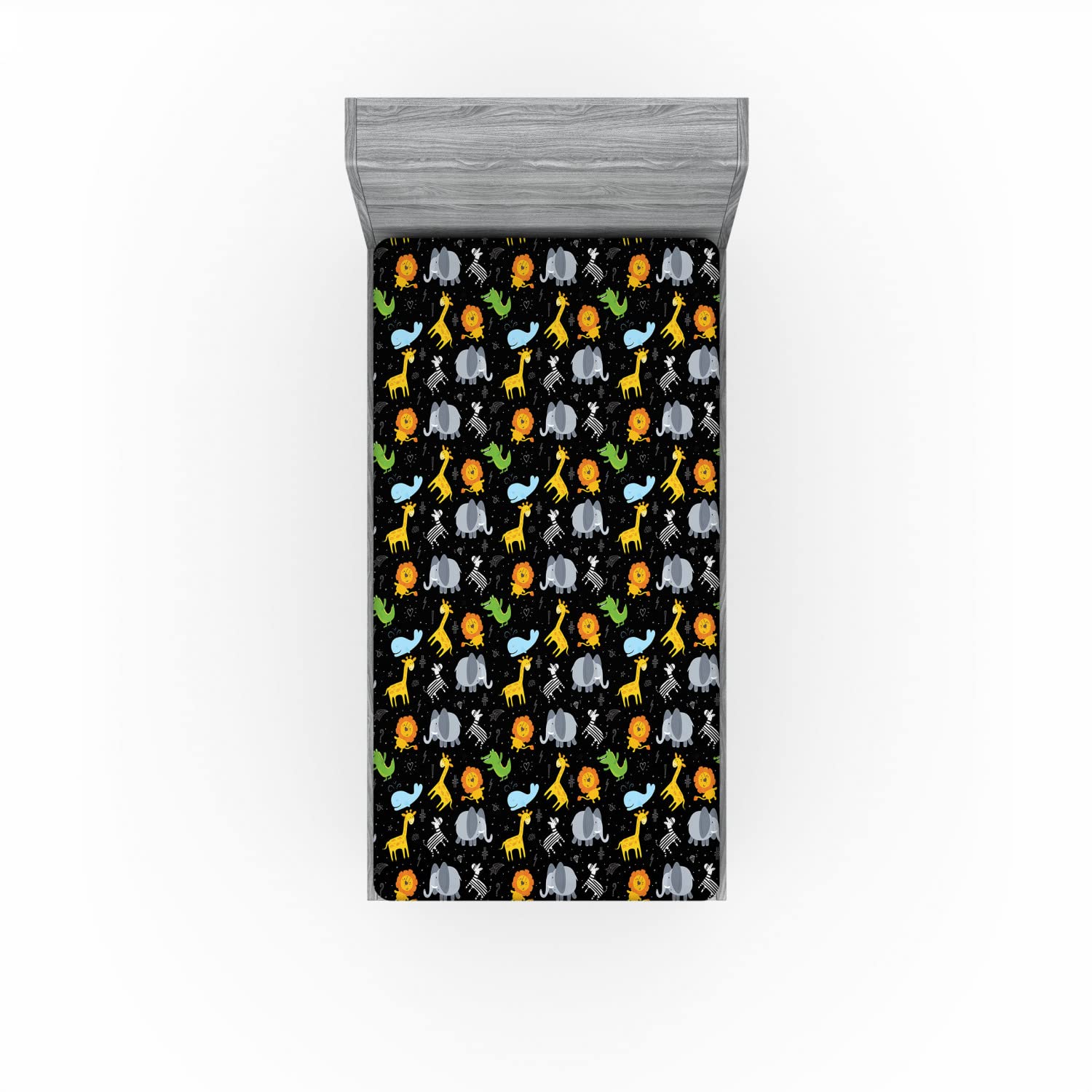 Ambesonne Animal 2 Pack Fitted Sheet, Lion Giraffe Whale Zebra, Bed Cover All-Round Elastic Deep Pockets 2 Pieces, Package Contains 2 Twin XL Size Fitted Sheets, Charcoal Yellow