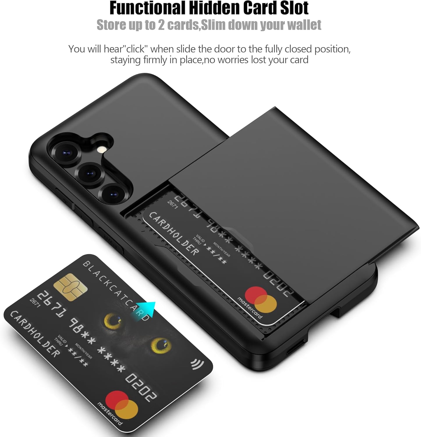 Nvollnoe for Samsung Galaxy S25 Case with Card Holder Dual Layer Heavy Duty Protective Case Hidden Card Slot Slim Wallet Cover for Samsung S25 6.2''(Black) - Image 2