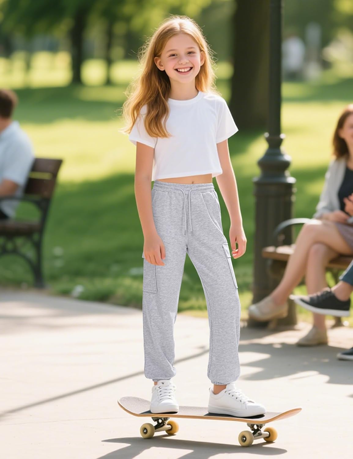 BOOPH Girls Sweatpants Kids Baggy Cargo Pants Athletic Drawstring Jogger Pants with Pockets 7-14Y - Image 7