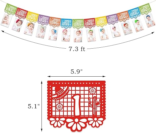 Miniatura 5 de Kitticcino Cartel de fotos de fiesta mexicana para el primer cumpleaños, papel picado UNO, cartel de fotos mexicanas para fiesta, pancarta mensual