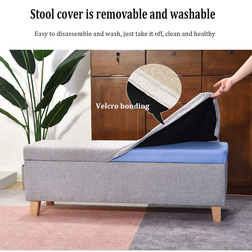 Contenitore ottomano pieghevole beige con gambe in legno, grande pouf quadrato con coperchi rimovibili, scatola portaoggetti multifunzionale da giardino, 120 x 40 x 42 cm