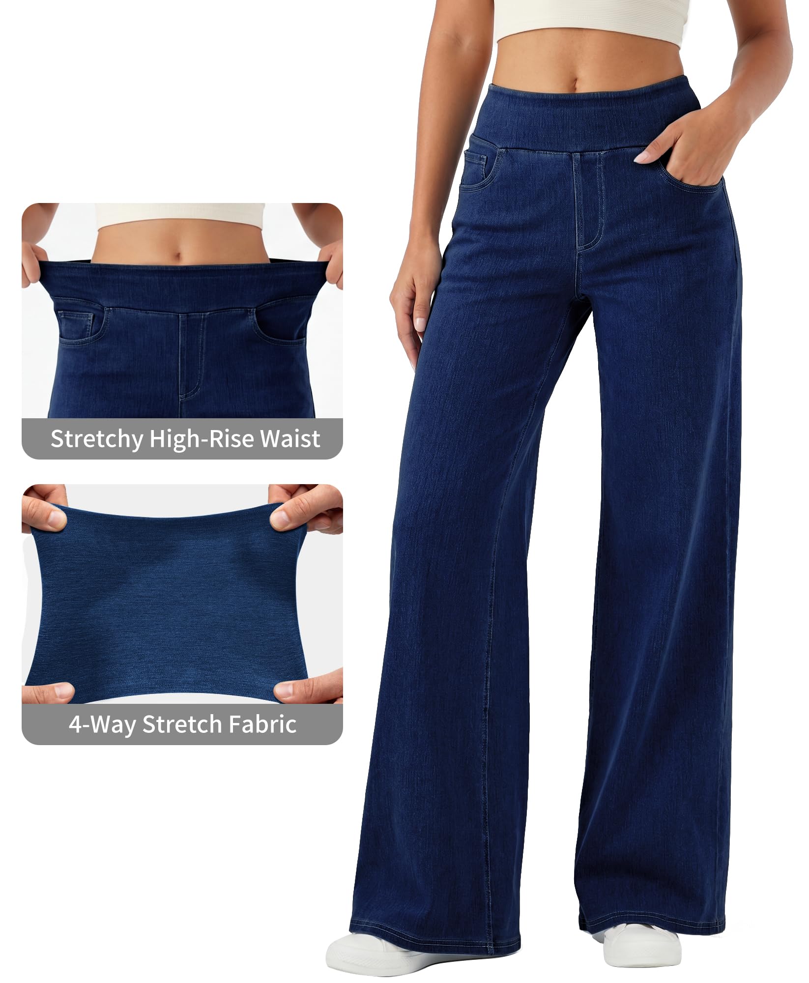 LaiEr Jeans a Gamba Larga da Donna,Vita Alta,Modellante sulla Pancia,Taglio Dritto e Ampio,Alta Elasticità Baggy,Senza Sbiaditure,Adatto per Tempo Libero,Yoga e Fitness,Jeans Elastici a Gamba Larga
