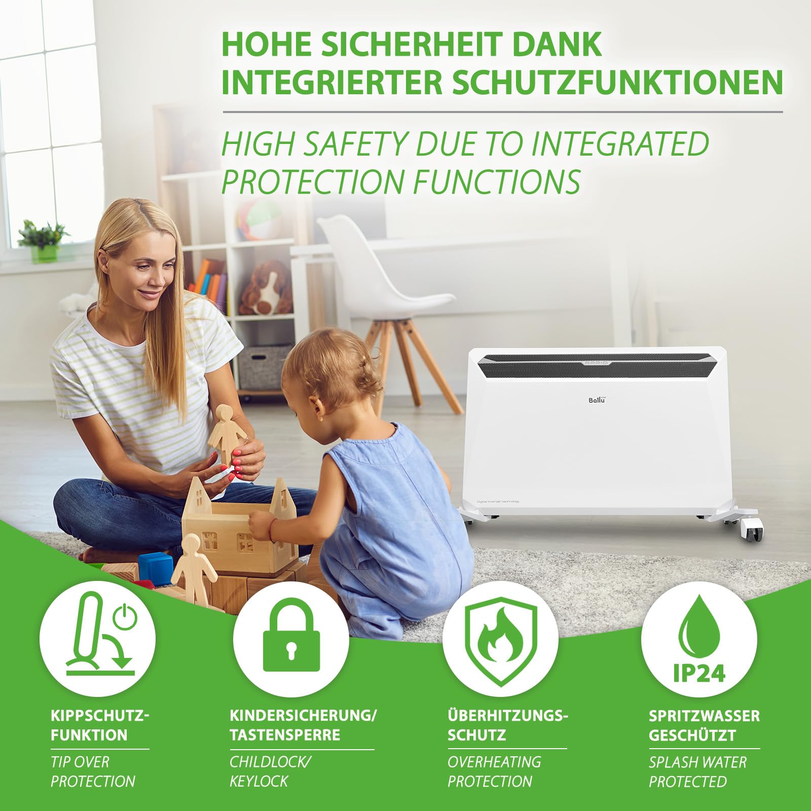 Ballu Rapid grzejnik konwektorowy o mocy 2200 W, biały – oszczędność do 30% energii dzięki unikalnej technologii inwerterowej + moduł Wi-Fi, program tygodniowy, zgodny z ErP