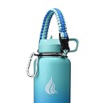 HYDRO CELL Paracord Handle for Wide Mouth Water Bottles - Carrier Strap w/Attachment Ring and Carabiner Accessory. Compatible w/ 64oz, 40oz 32oz, 24oz, 18oz, 14oz Insulated Bottles (Blue/Teal)