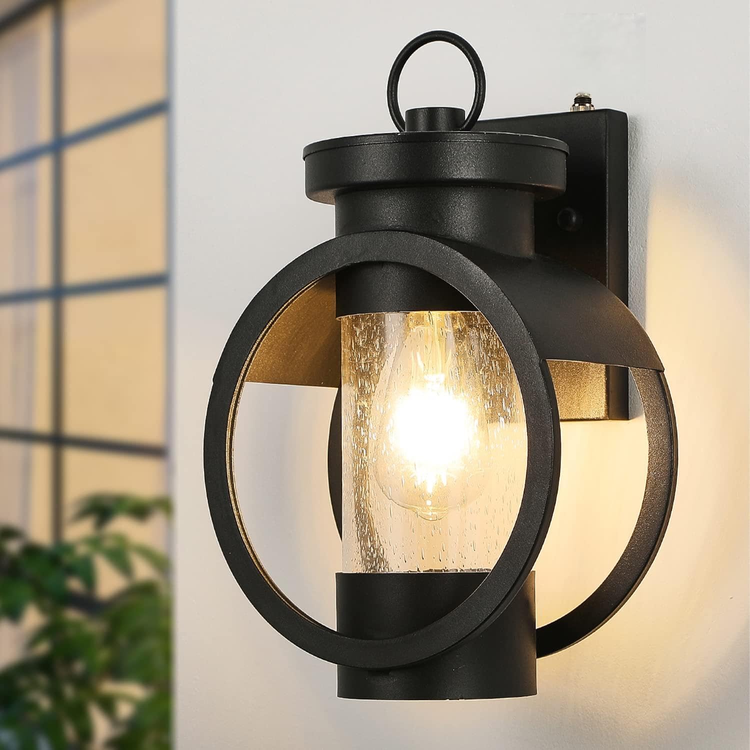 Dusk to Dawn Sensor Industrial Outdoor Wall Sconce Modern Exterior Wall Mounted Light Fixture Waterproof Outdoor Wall Lantern, Matte Black Outside