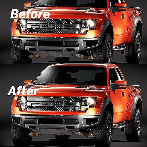 Miniatura 7 de BASIKER Luces de parrilla delantera automática para Ford F150 F250 F350 2004-2019 decoración LED externa  Paquete de 3 lentes ámbar