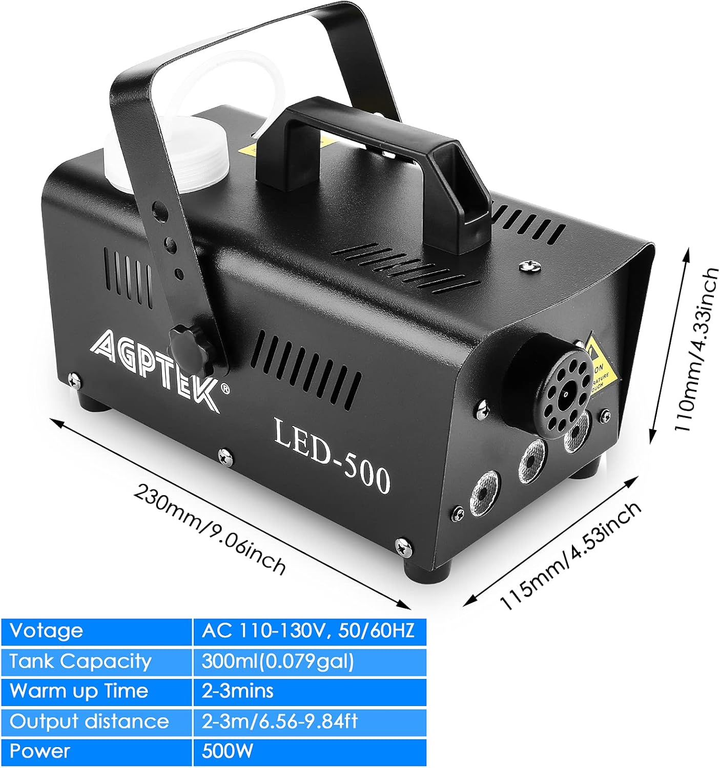 Smoke Machine, AGPTEK Fog Machine with 13 Colorful LED Lights Effect, 500W and 2000CFM Fog with 1 Wired Receiver and 2 Wireless Remote Controls, Perfect for Wedding, Halloween, Party and Stage Effect : Musical Instruments