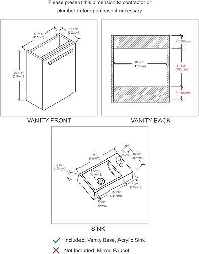 Miniatura 5 de Tocador de baño pequeño azul marino de 18 pulgadas con fregadero, tocador de baño estrecho