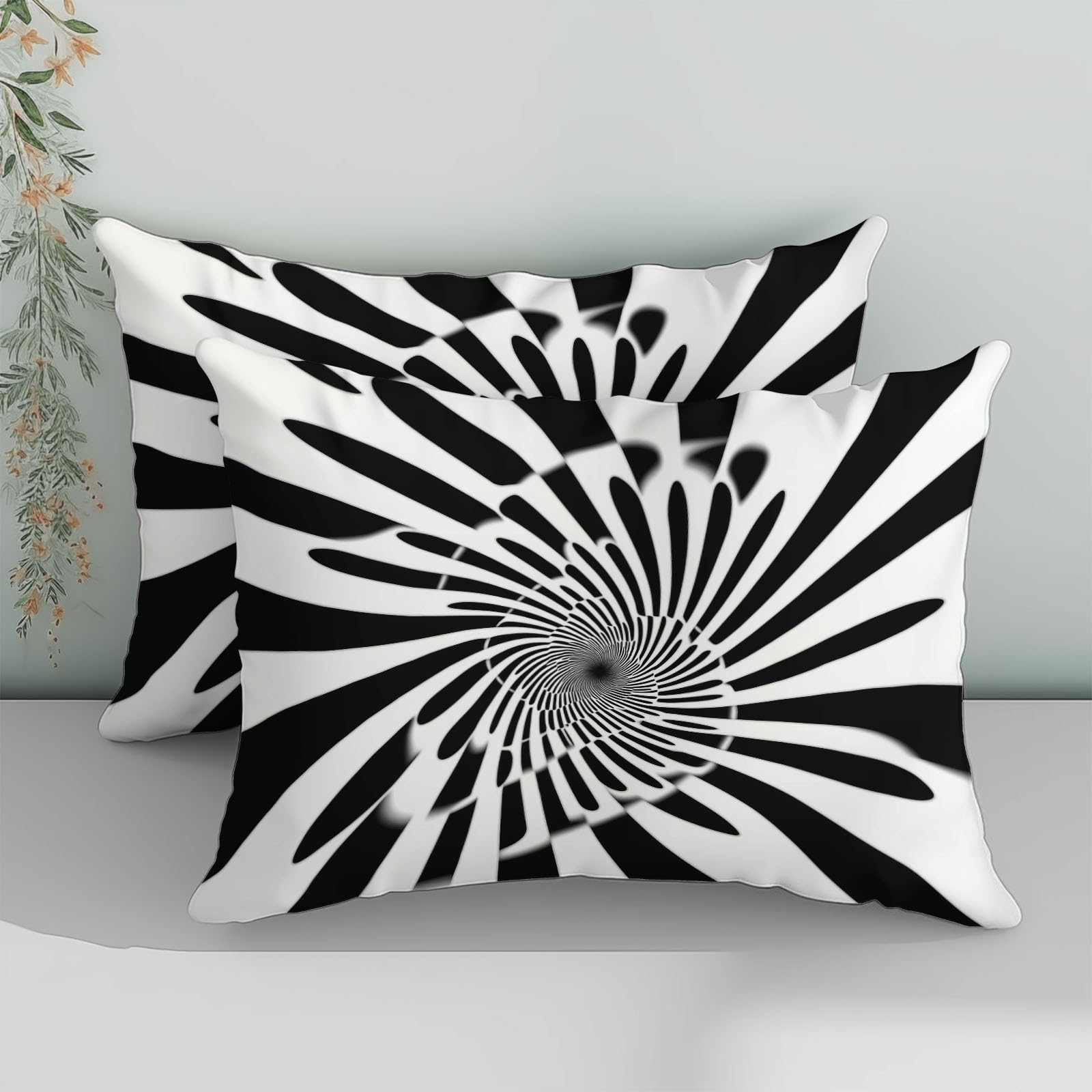 Poszwa na kołdrę 240 x 220 cm z 2 poszewkami na poduszki - Dwustronne spiralne linie iluzja optyczna zestaw pościeli dla dorosłych - 100% mikrofibra komplet pościeli dla 2 osób, biały