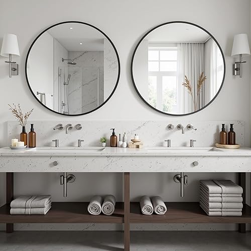 Miniatura 11 de Antok Espejo redondo de 18 pulgadas para pared, espejo redondo de baño, espejos de pared circulares con marco de metal negro, espejos circulares