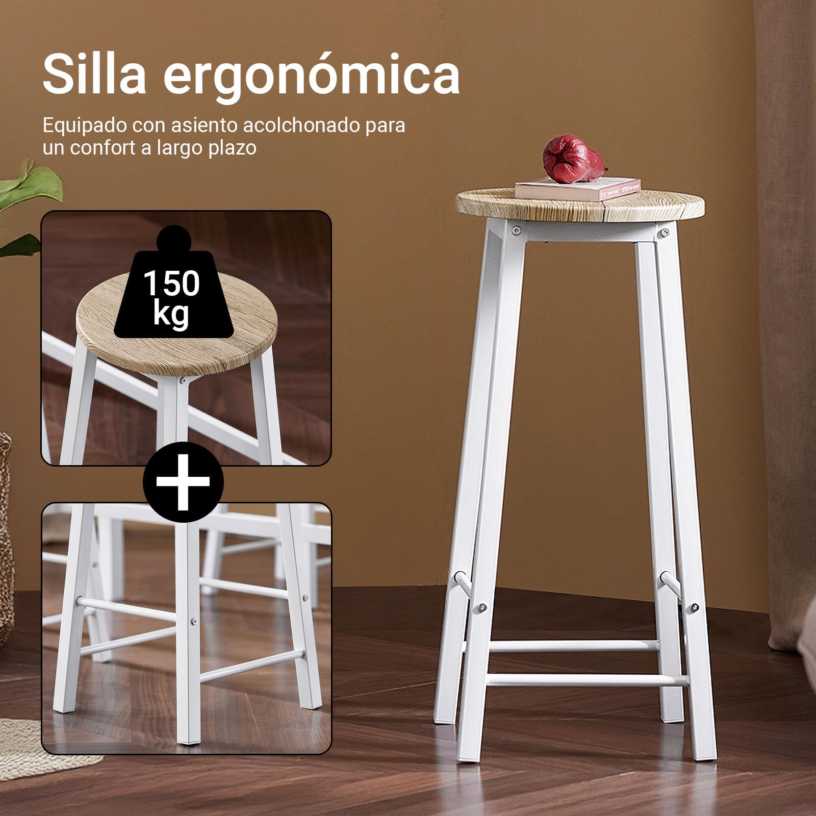 SoBuy Mesa Comedor, Juego de Mesa Alta con 4 Taburetes, Mesa y Sillas de Comedor para Espacios Reducidos, Conjunto de Bar Moderno Blanco OGT22-WN