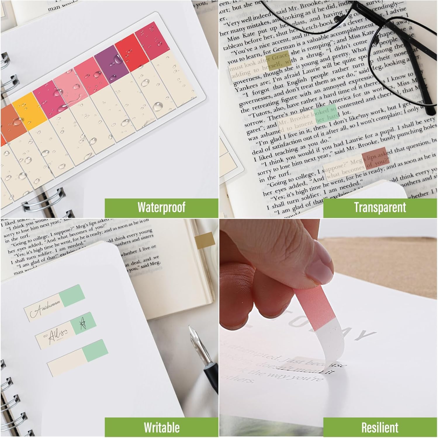 Marque-pages adhésifs 1200 pièces – Onglets étanches et inscriptibles – Notes autocollantes pour livre