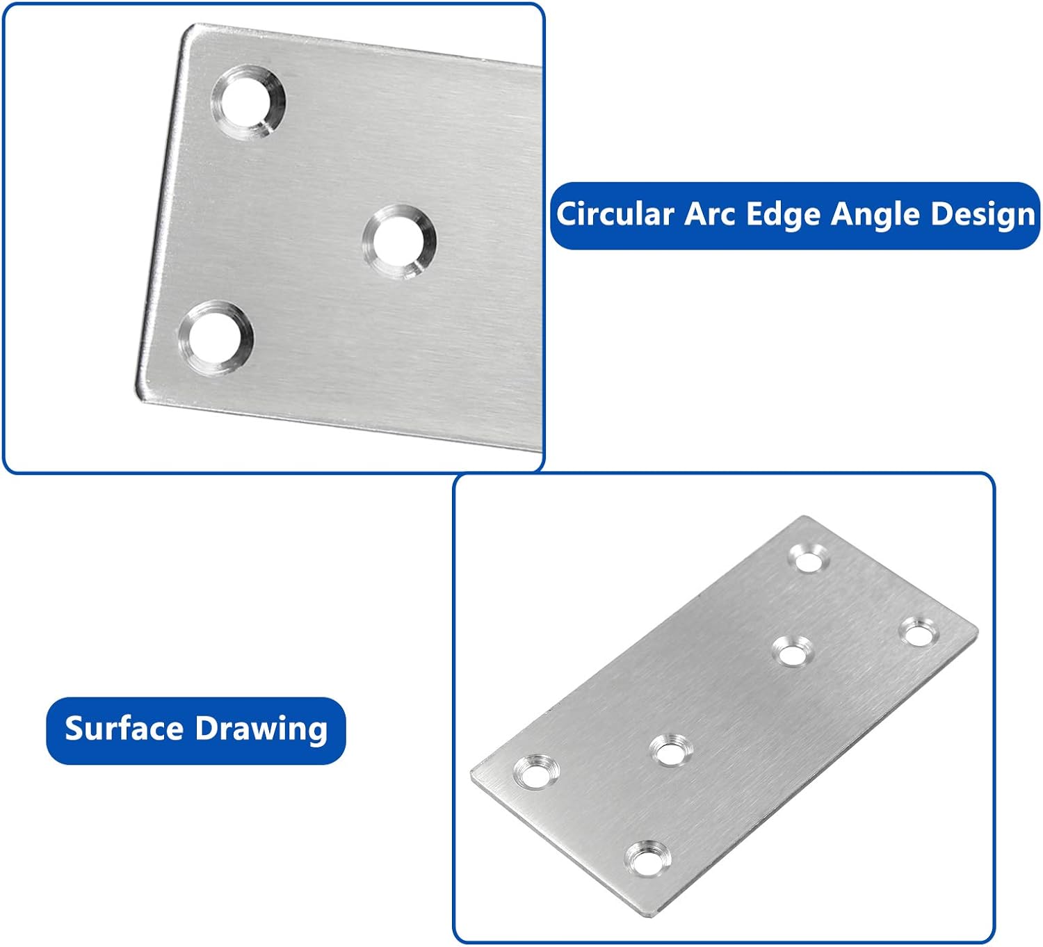 BokWin 4Pcs Stainless Steel Mending Plates, 100 x 50 x 2mm Heavy Duty Straight Metal Brace, Mending Flat Bracket Repair Plate with Screws for Wood, Furniture, Shelves, Cabinet（4x2inch