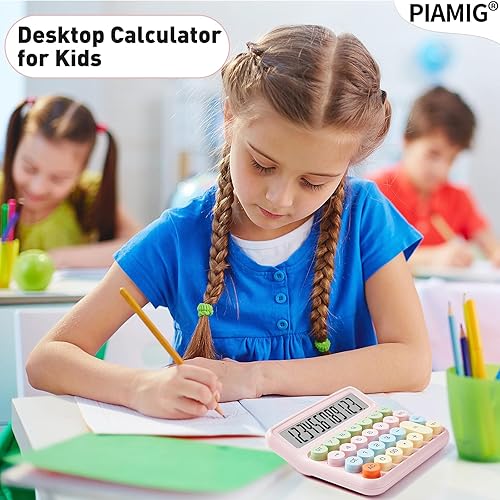 Miniatura 4 de Calculadora mecánica con pantalla LCD grande, botón grande de 12 dígitos, fácil de usar, calculadora de escritorio de apagado automático para el