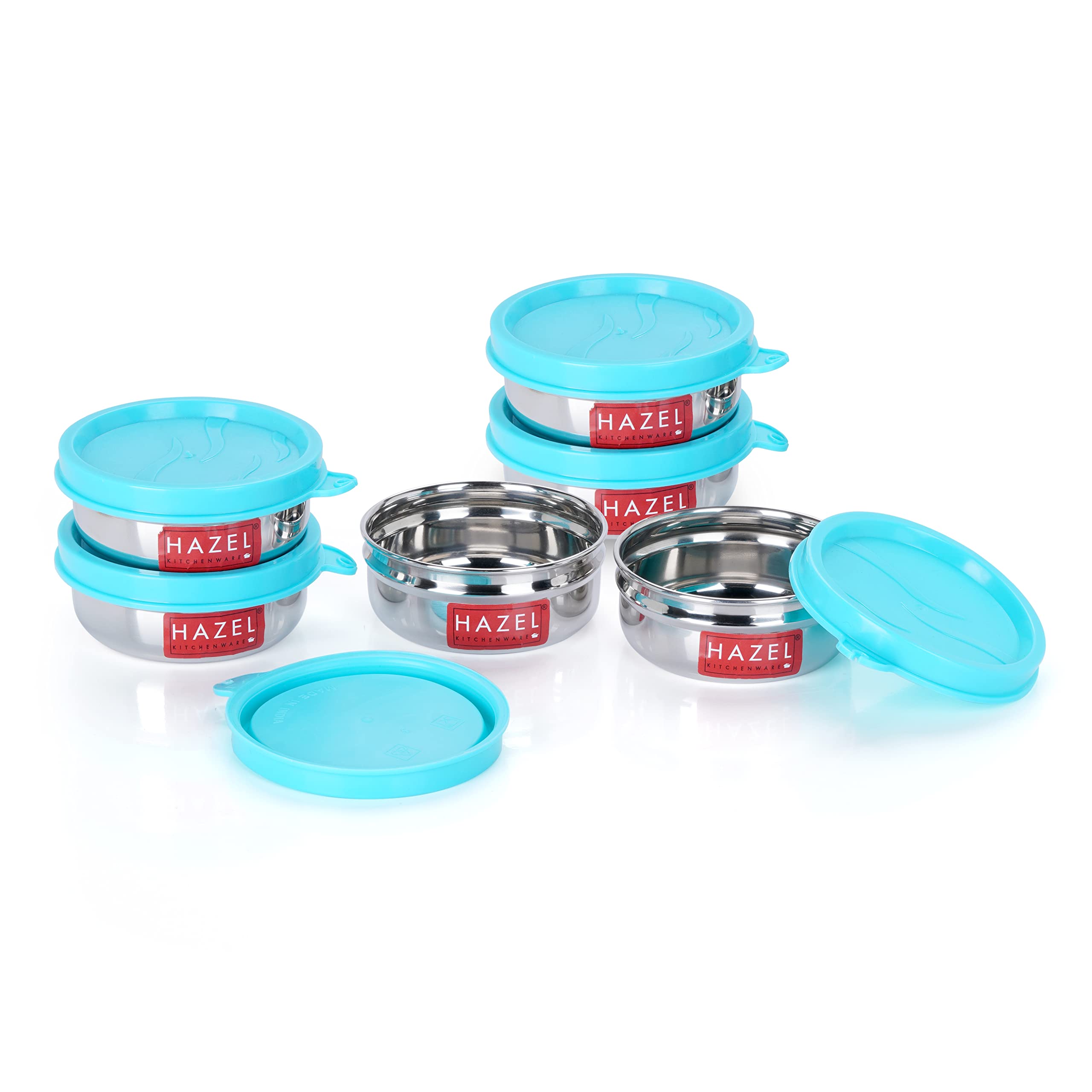 HAZEL Container For Kitchen Storage Set Of 6 | Stainless Steel Storage Box For Kitchen & Tiffin Boxes | Small Air Tight Containers For Storage With Leak Proof Lid, 90 Ml Each, Silver (B0C3XV3L77) Amazon Price History, Amazon Price Tracker