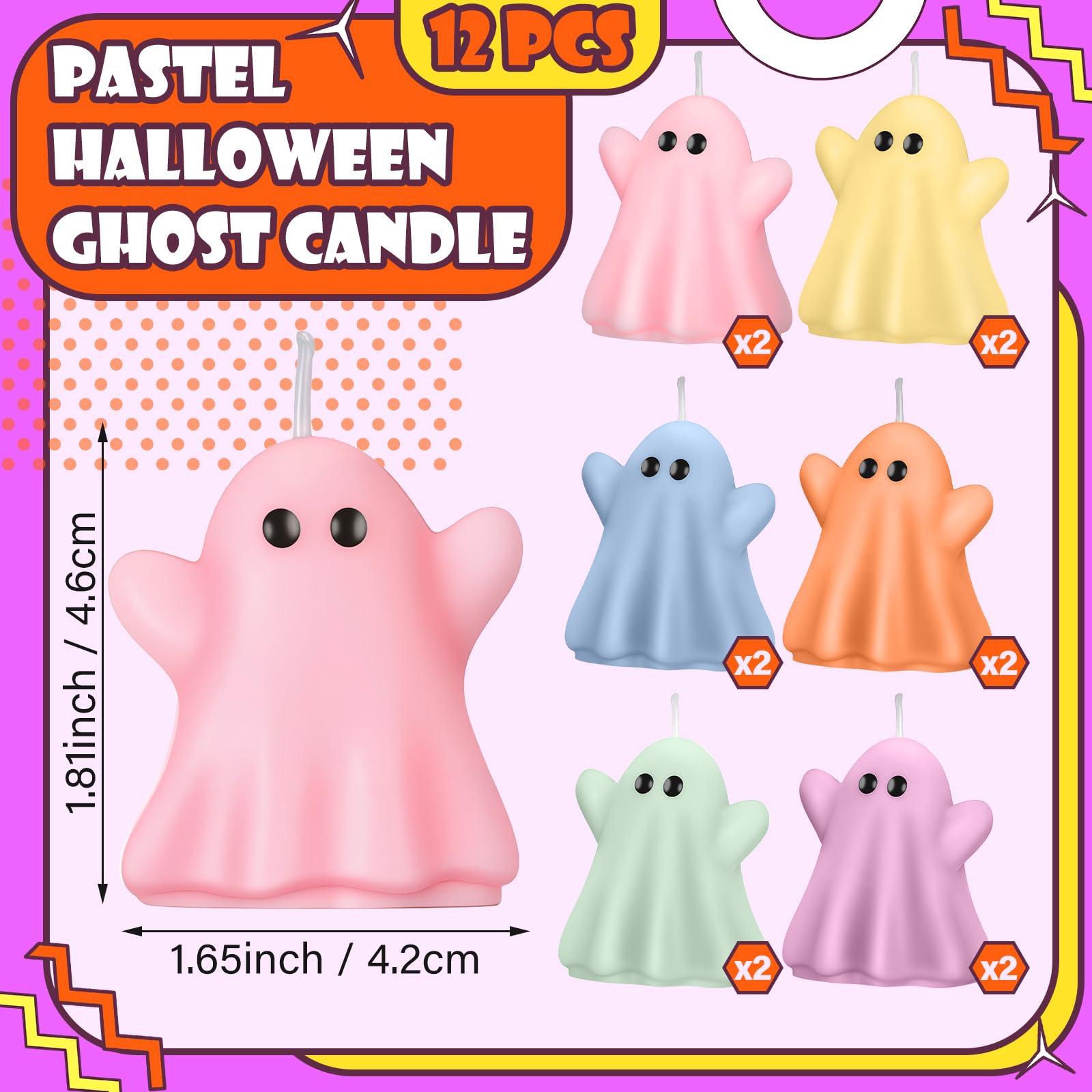 DoubleFill 12 Pcs Pastel Halloween Ghost Candles Cute Burning Unscented Wax Candles Ghost Spooky Decor for Halloween Holidays Party Bedroom Table Decorations