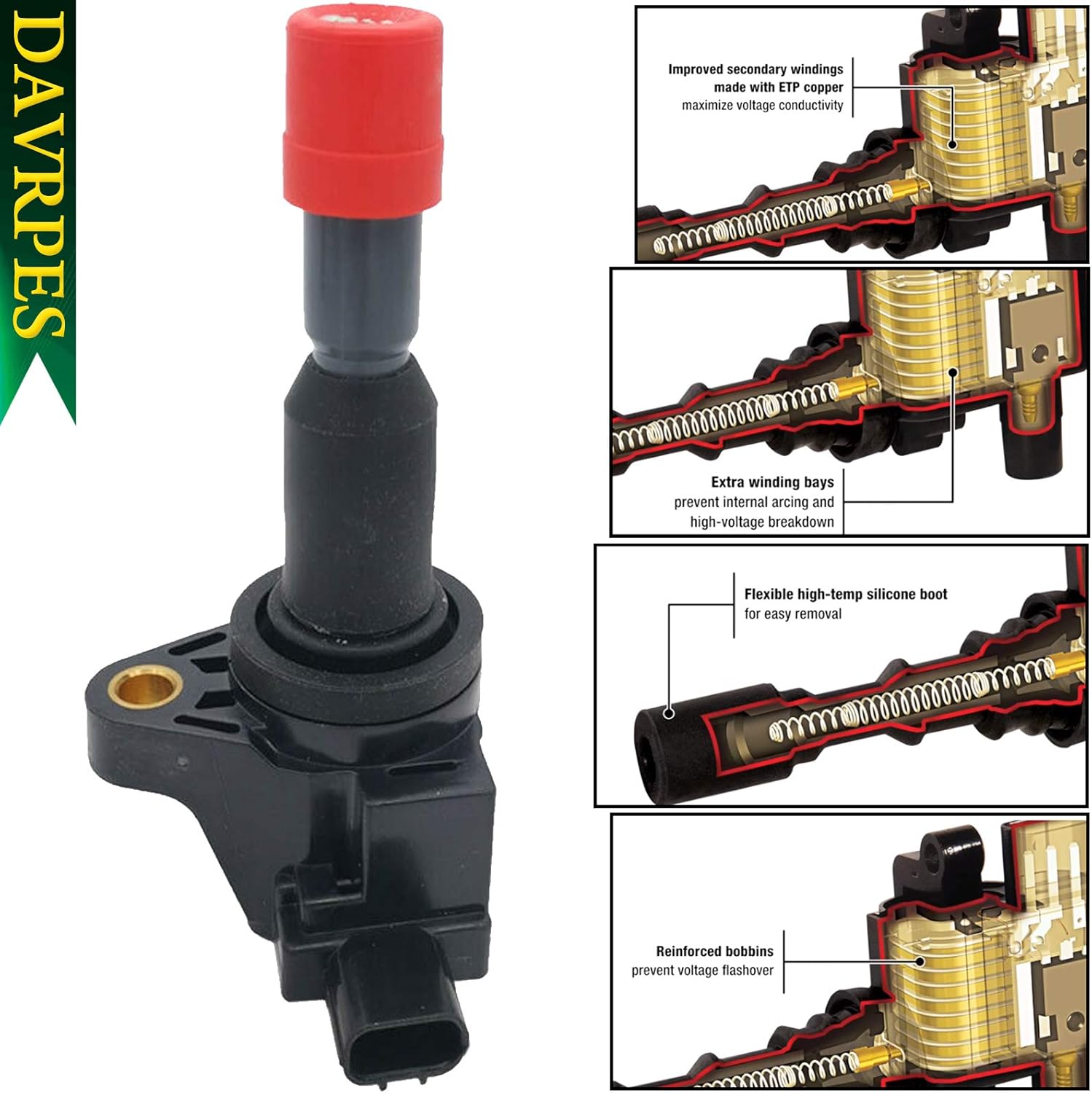 UF581 Ignition Coils For 2007 2008 Honda Fit 1.5L L4 Coil Packs Replace# 610-50119｜30520-PWC-S01｜5C1635｜C1578｜E1081｜30520-PWC-003