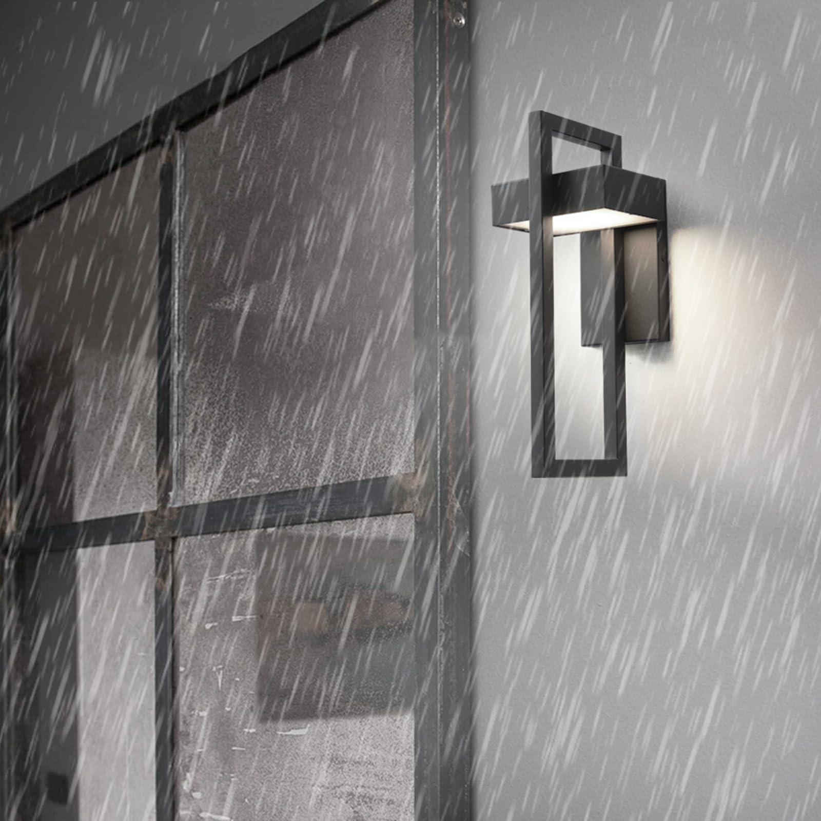 HELCEKOU LED Black Outdoor Wall Light IP65 Waterproof Lamp Acrylic Iron Minimalist Rectangular Design Sconce Industrial Villa Decorative for Courtyard Balcony Garden
