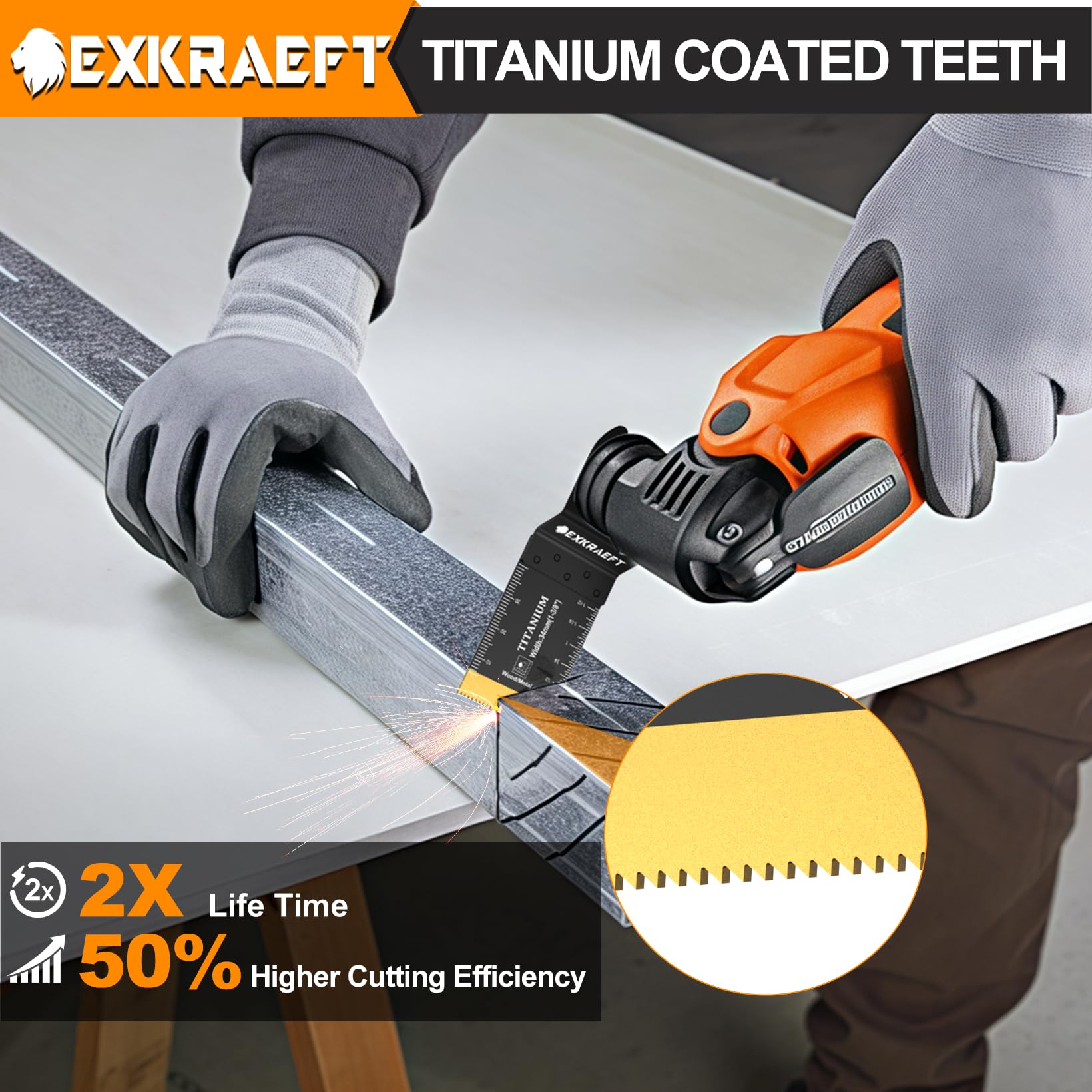 EXKRAEFT 55 hojas de sierra oscilantes, cuchillas oscilantes universales de titanio para clavos de metal, madera y plástico, kits de cuchillas multiherramienta compatibles con Dewalt Milwaukee Ryobi