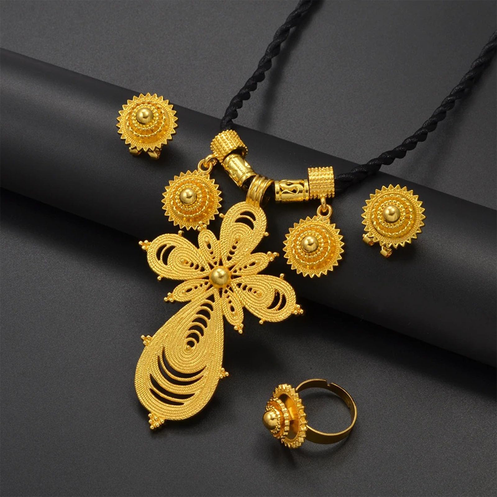 Set di gioielli etiopi per le donne etiope eritreo set di gioielli per le donne croce etiope set di gioielli collana orecchini anello africano eritreo accessori da sposa